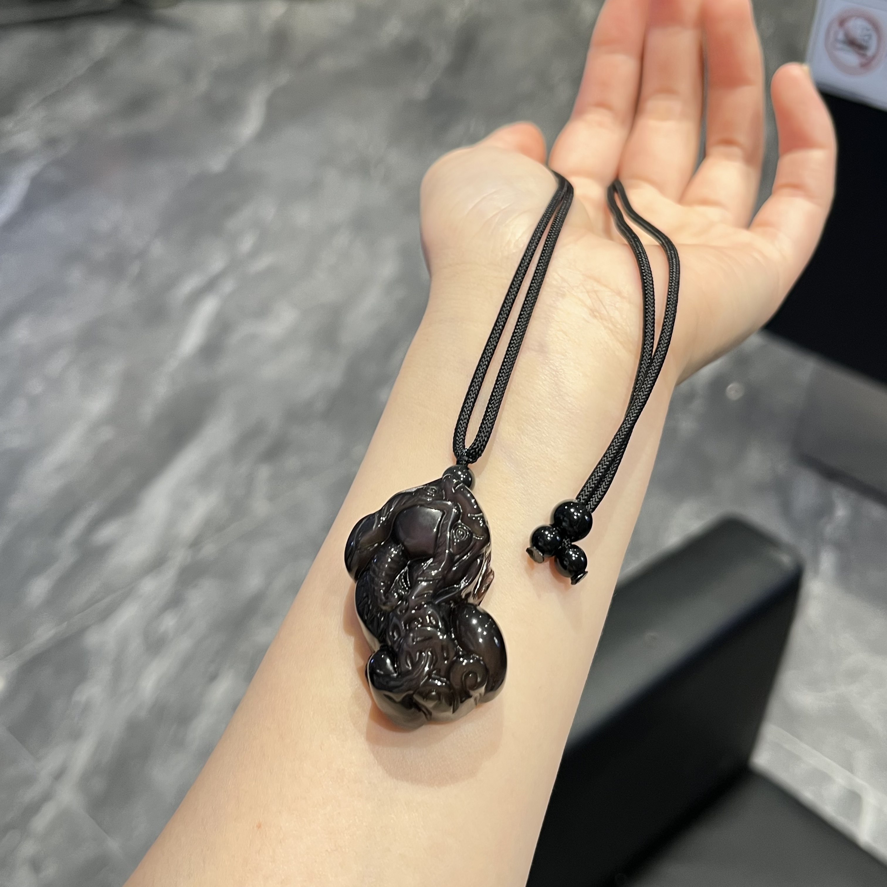 天然收藏级黑曜石冰彩霸王招财貔貅吊坠紫气东来冰种小众高奢项链