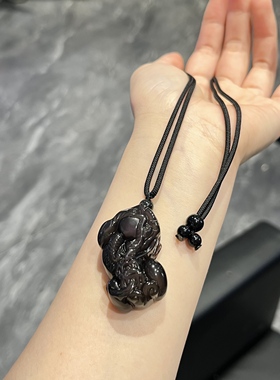 天然收藏级黑曜石冰彩霸王招财貔貅吊坠紫气东来冰种小众高奢项链