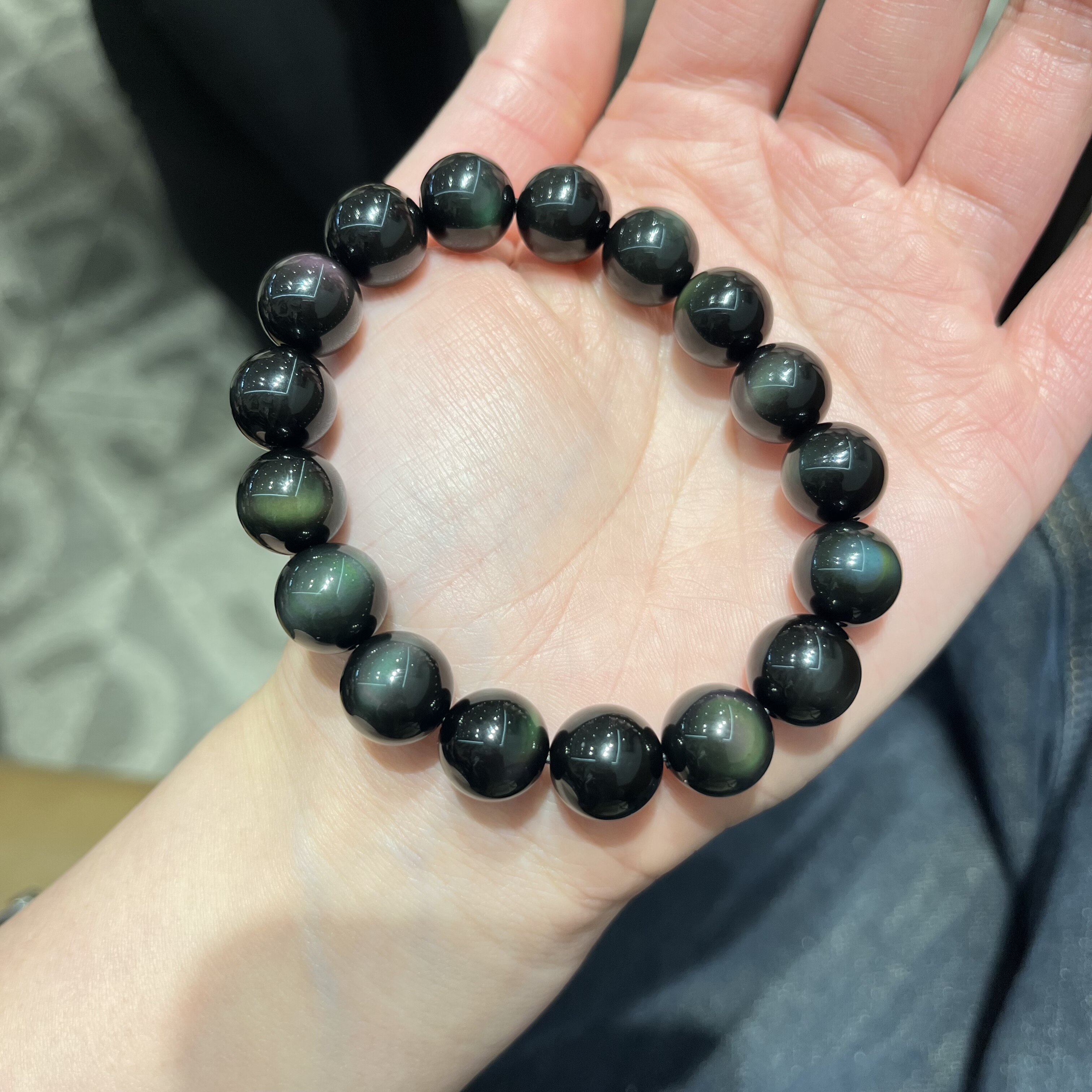 天然收藏级彩虹眼黑曜石手串高奢设计款招财平安护身转运手链