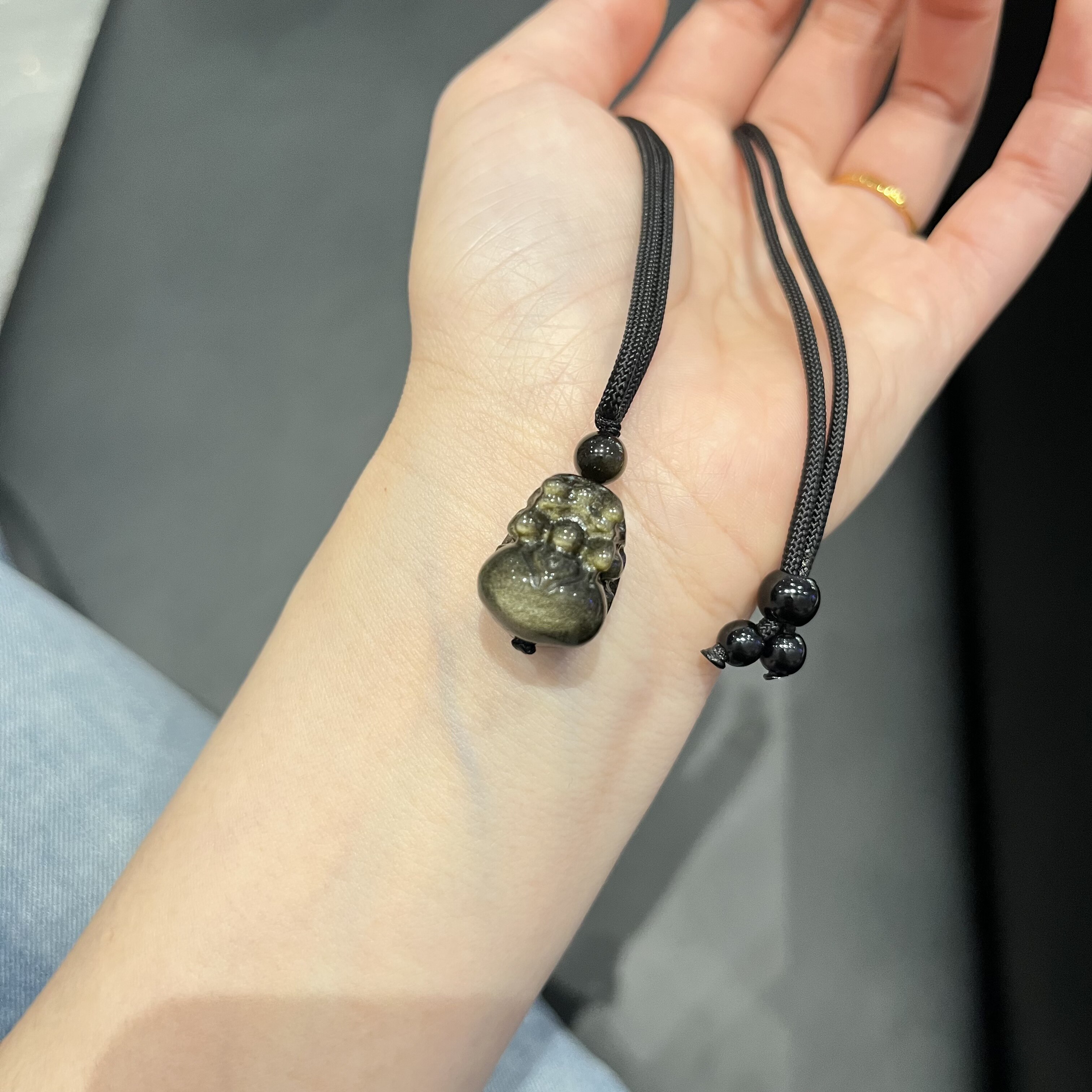 收藏级黑曜石招财貔貅吊坠金曜石富贵来财纳福平安项链情侣礼物