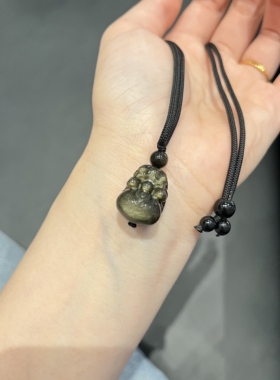 收藏级黑曜石招财貔貅吊坠金曜石富贵来财纳福平安项链情侣礼物