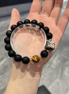 黑曜石收藏级招财醒狮手链纳福好运财源滚滚平安手串情侣送礼好物