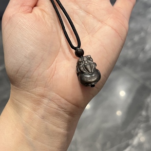 收藏级黑耀石貔貅吊坠银曜石瑞兽招财纳福国潮挂件情侣项链编织绳