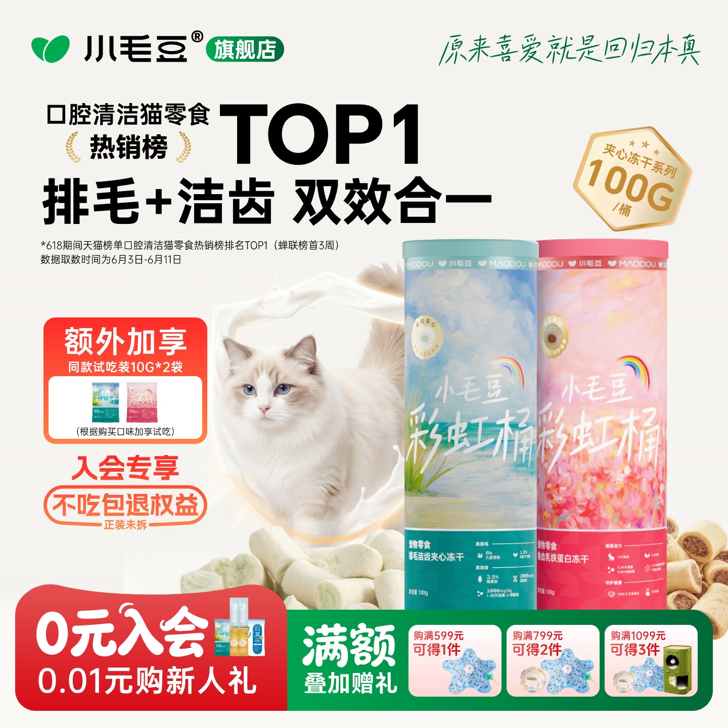 小毛豆兔血冻干乳铁蛋白排毛洁齿冻干牛初乳孕猫猫咪零食主食冻干