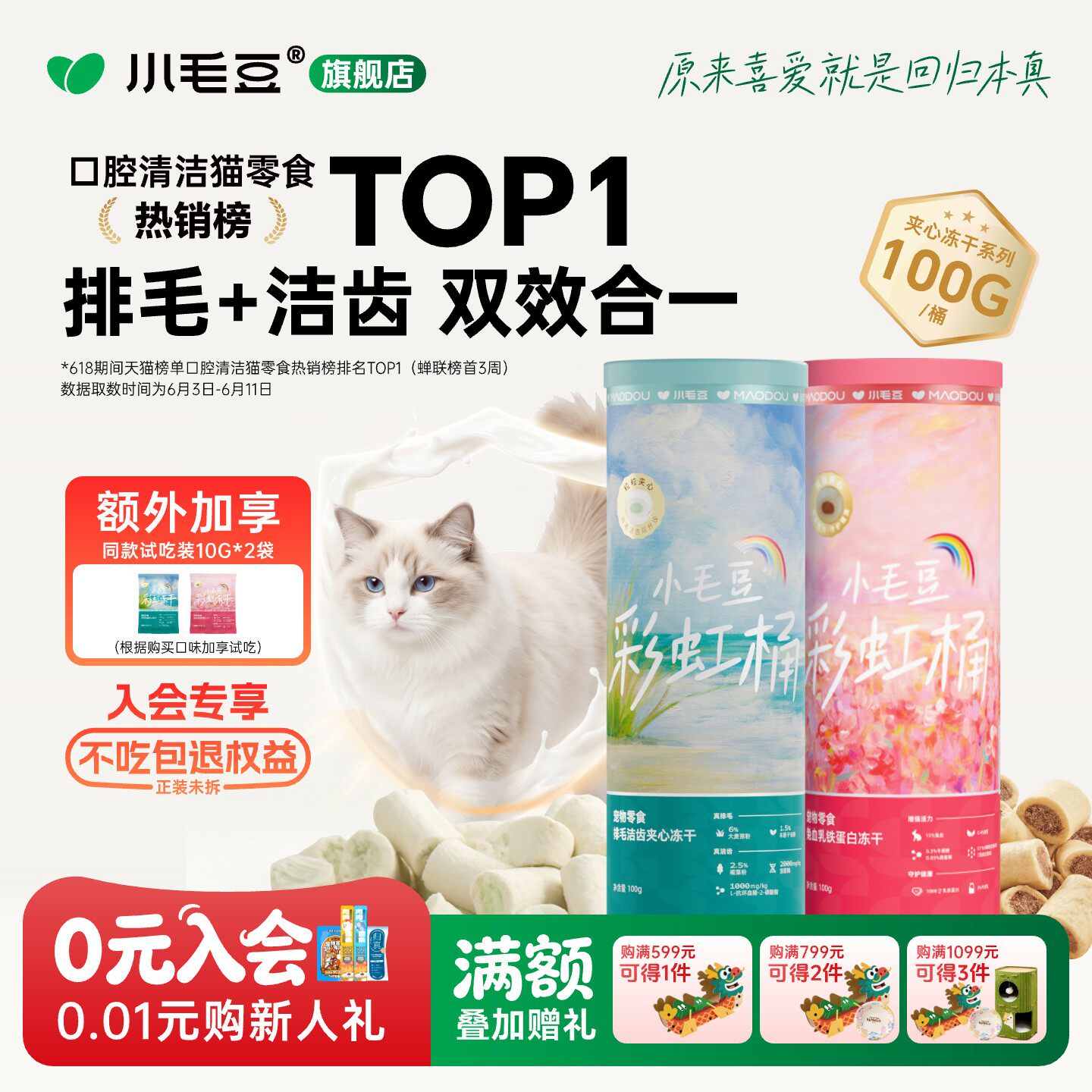 小毛豆兔血冻干乳铁蛋白排毛洁齿冻干牛初乳孕猫猫咪零食主食冻干