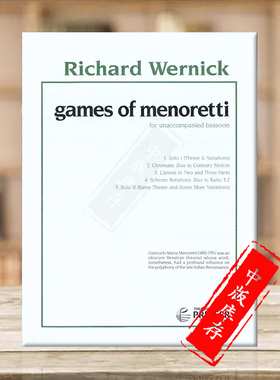 沃尼克 梅诺雷特游戏 巴松管独奏 原版进口乐谱书 Richard Wernick Games of Menoretti for Unaccompanied 11440898