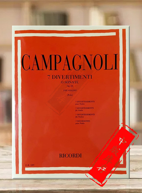 康帕诺利7首嬉游曲或奏鸣曲OP18 小提琴独奏 里科尔迪乐谱书 Campagnoli 7 Divertimenti or Sonata for Violin HL50103230