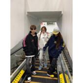 126KID 上衣 宽松情侣长袖 原创美式 复古字母刺绣连帽卫衣男女秋季