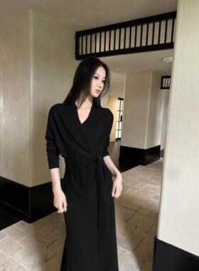 5werkwen 14G羊毛针织衫上衣女秋冬黑色赫本慵懒风松弛感长袖上衣