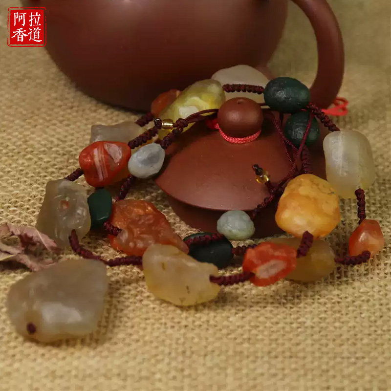 原石阿拉善戈壁玛瑙项链自然精美石筋脉纹葡萄干彩玉多宝奇项链