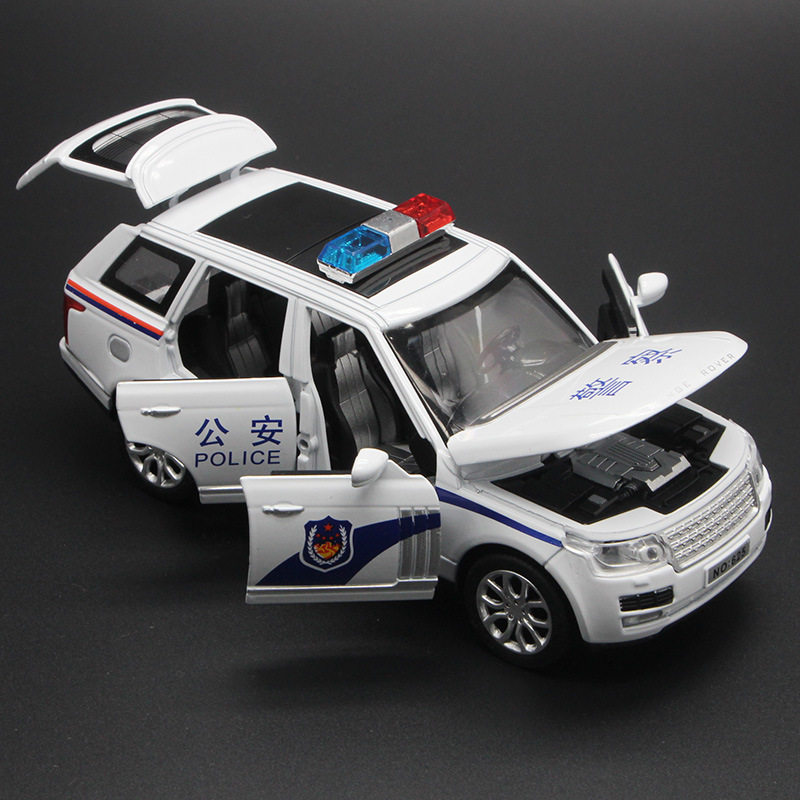 1/32警车模型儿童玩具车合金灯光音乐回力六开门警车男孩玩具批发