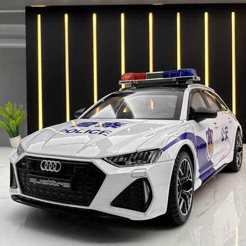 【DZ696】威丽合金车模1比24澳迪RS6警车带声光回力玩具车音乐模