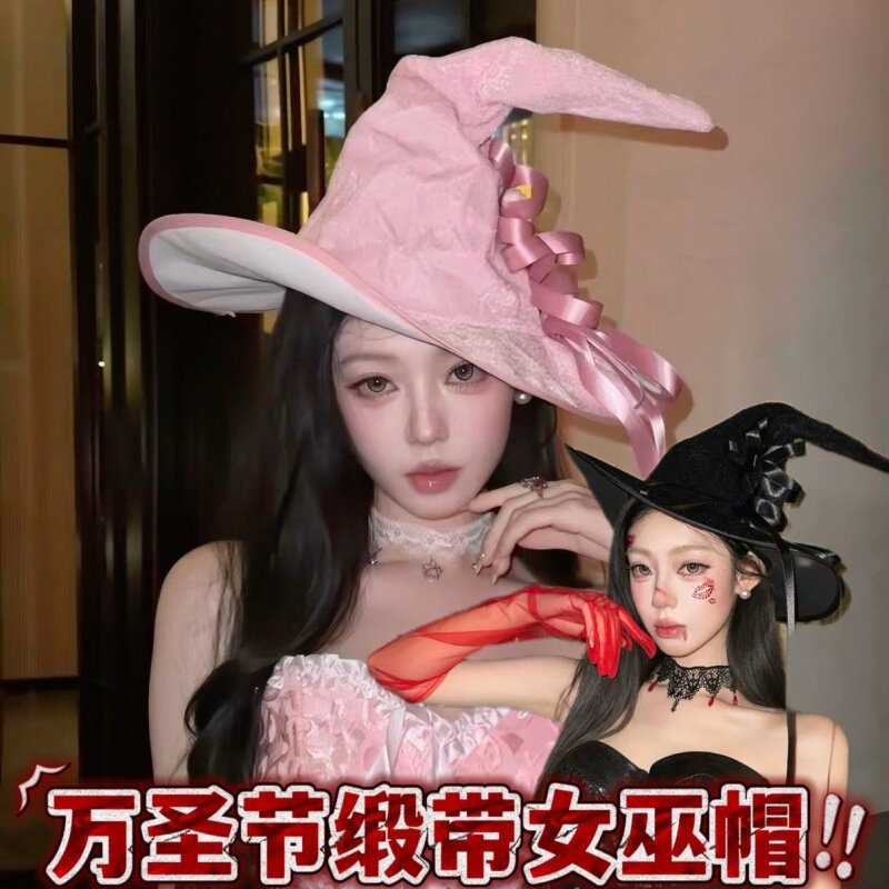 万圣节蝴蝶结飘带女巫帽粉色少女