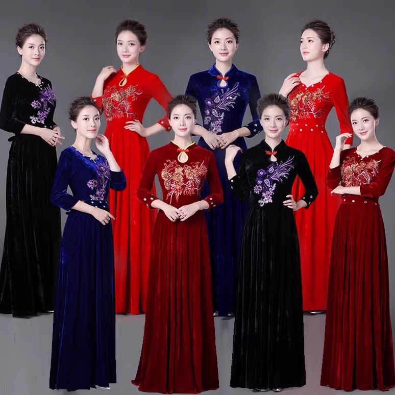 新款金丝绒大合唱演出服长裙