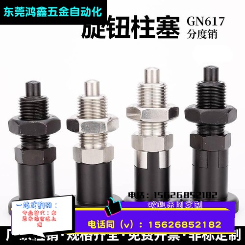 GN617旋钮柱塞分度销复位型细牙螺纹定位销弹簧不锈钢自锁型精密