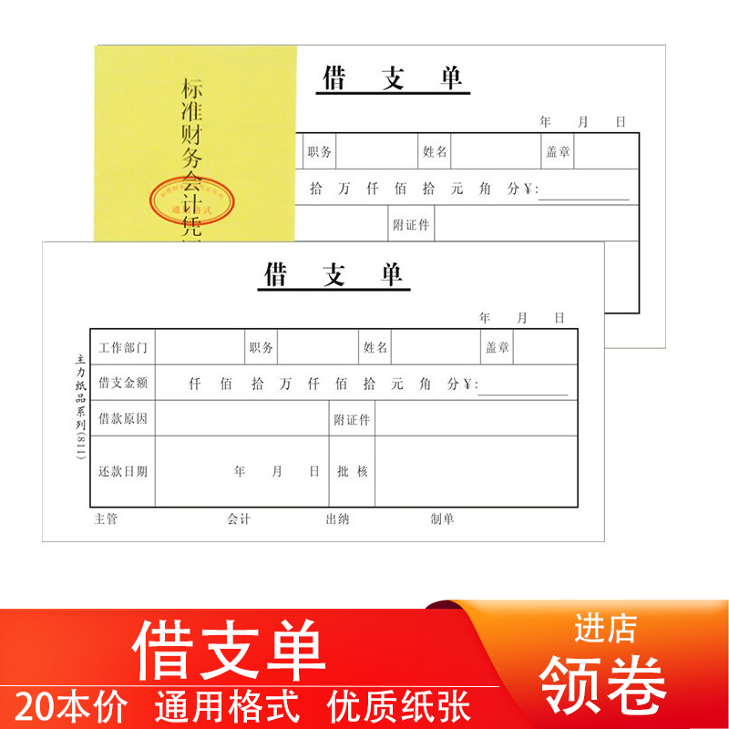20本通用主力借支单记账凭证