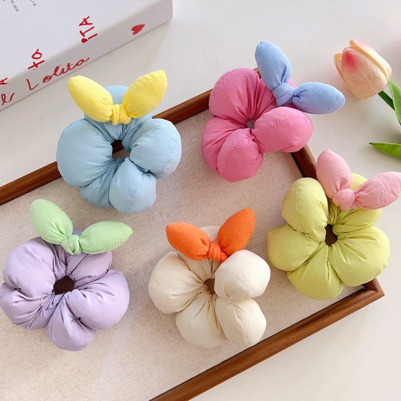 甜美糖果色立体兔耳朵花朵儿童发圈扎头发绳丸子头发饰大肠圈发绳