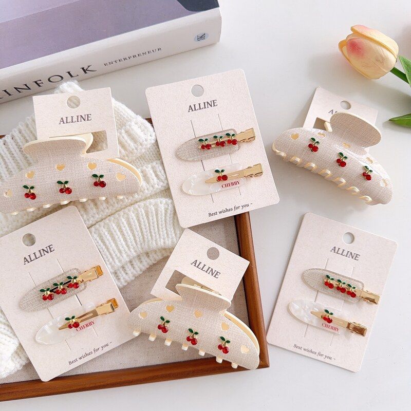 韩系樱桃水钻发夹盘发抓夹发饰