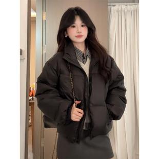 黑色立领短款羽绒棉服女款冬季2025新款保暖棉袄加绒加厚棉衣外套