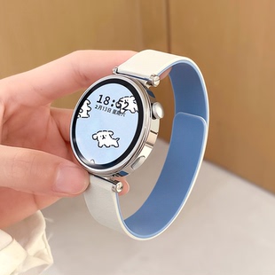 适用华为新款 荔枝纹硅胶磁吸手表表带watch3proFit3GT2GT4GT5柔软