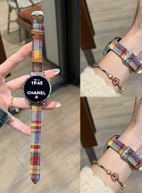 适用华为GT6表带Gt5手表彩虹格纹细毛呢watch3Fit4Pro秋冬腕带