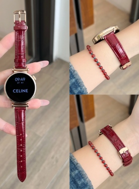 适用华为gt6手表带gt5亮面鳄鱼纹真皮红色秋冬watch3proFIT4女款