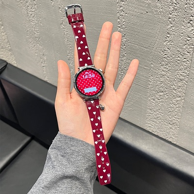 适用华为韩系爱心波点皮质表带