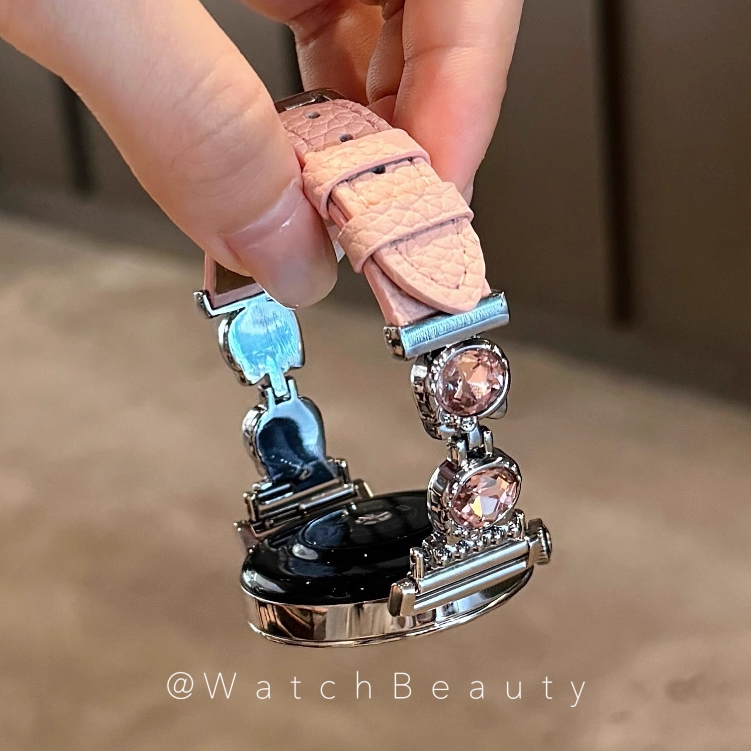 适用华为GT5表带GT4手表气质感kt镶钻荔枝纹皮质watch4ProGT3Fit3