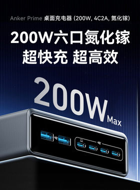 Anker Prime安克200W桌面充电站多口氮化镓充电站PD快充头USB插头@@
