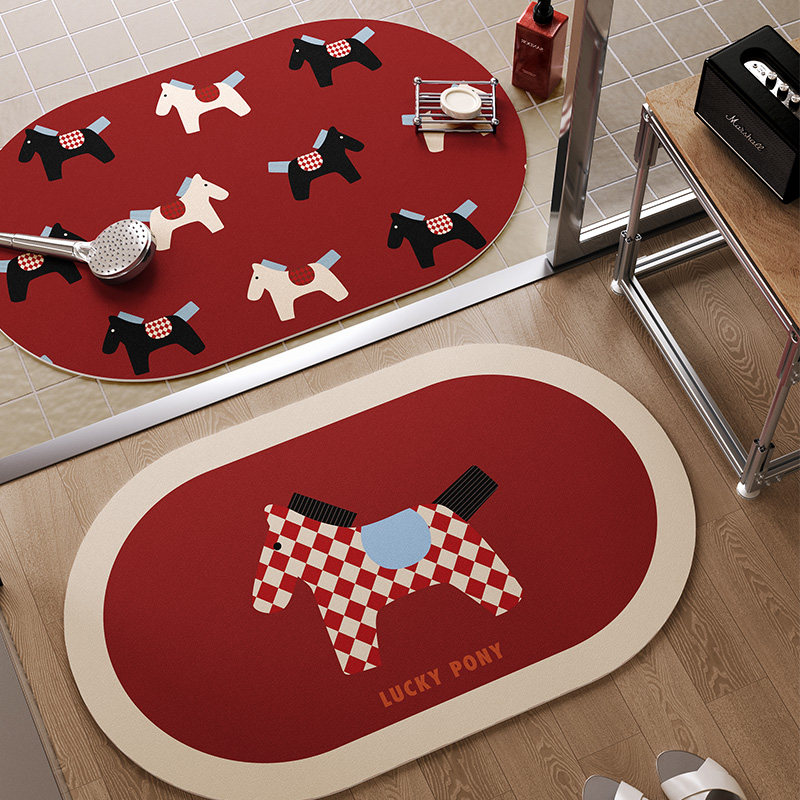 马来有福卡通浴室门口防滑吸水垫红色新年款硅藻泥卫生间速干脚垫,居家布艺,入户地垫,淘宝优惠券,粉丝福利购,淘宝优惠卷
