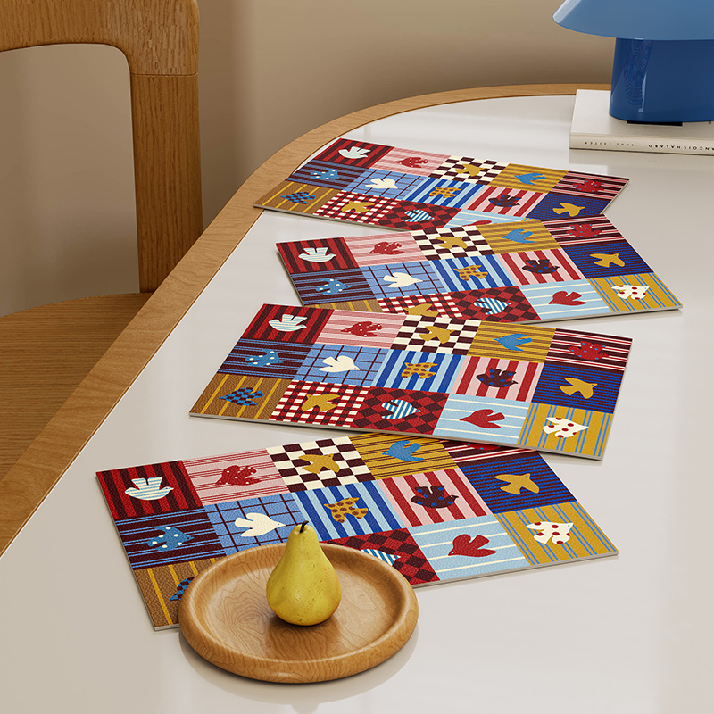 帕奇构想复古风拼接元素桌面pcv皮革桌垫防水防油防烫易打理桌垫