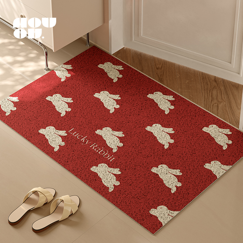 HOUOH喜兔红色丝圈入户门地垫