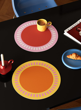 中古风高级感圆形餐垫防水防油碗碟水杯隔热皮革垫桌面防烫保护垫