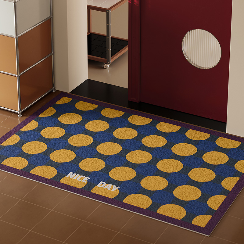 幻彩波点彩色ins中古复古进门丝圈地垫大地毯可裁剪玄关脚垫门外