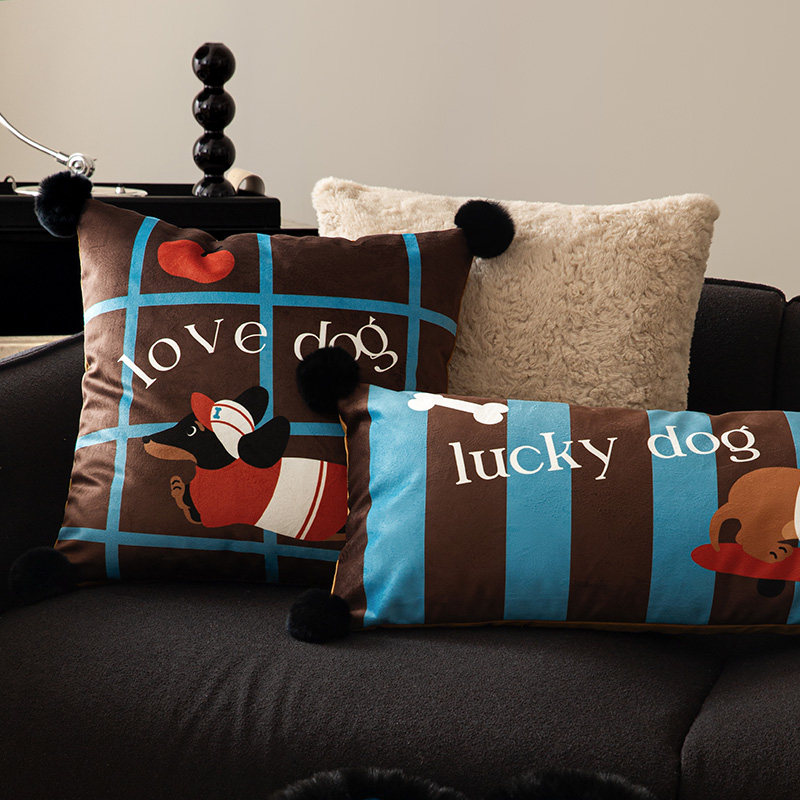 腊肠狗复古风卡通家用沙发床头抱枕枕套办公室车载椅子靠背可拆洗