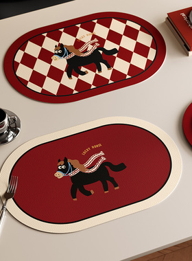 小马福吉红色喜庆新款桌上皮革防水防油锅碗碟垫子pvc保护垫定制