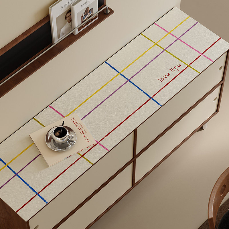 糖果便签中古风格子玄关进门柜垫长条皮革易打理台面餐桌垫可定制