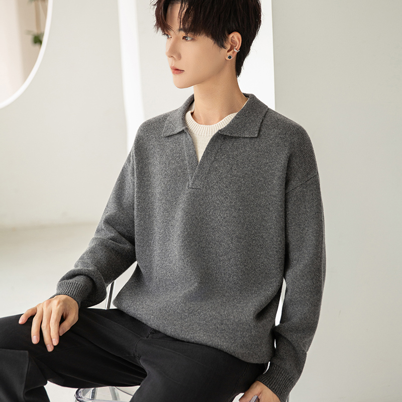 【山羊绒针织衫】假两件翻领毛衣男2025新款秋冬高级羊毛保暖上衣