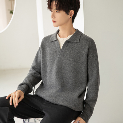 【山羊绒针织衫】假两件翻领毛衣男2025新款秋冬高级羊毛保暖上衣