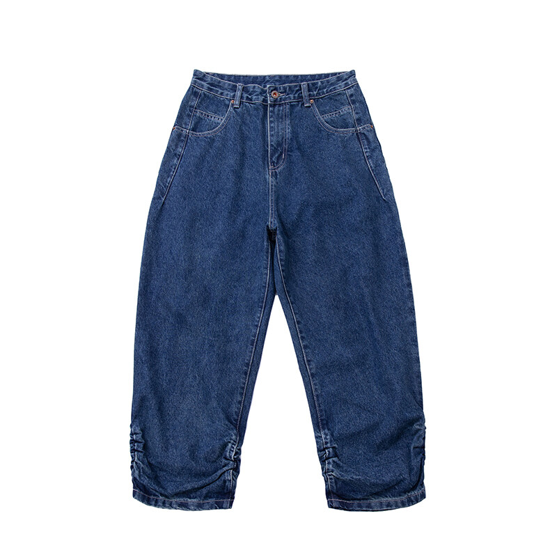美式基础水洗直筒牛仔裤潮流男士靛蓝色微锥长裤阔腿百搭休闲裤子