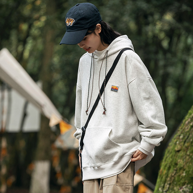 2025秋季新款男装日系简约加绒绣标连帽卫衣潮牌宽松情侣休闲外套
