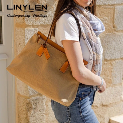 尼龙拼真皮托特包女2026新款高级感通勤大容量电脑包轻量防水