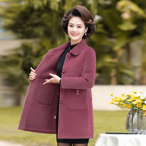 恒源祥官方旗舰店中年妈妈秋冬皮毛一体毛呢外套洋气中老年女装中