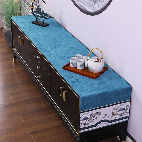 新中式客厅雪尼尔防滑电视柜桌布