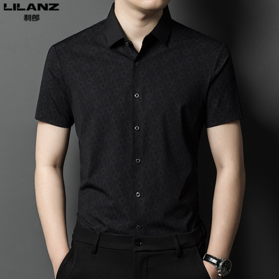 利郎夏季新款冰丝短袖衬衫