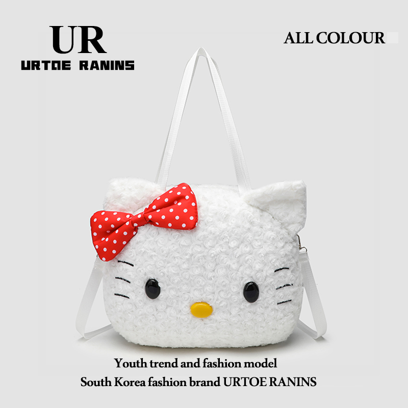 UR女包2024秋冬新款可爱Kitty猫毛绒托特包百搭大容量学生双肩包