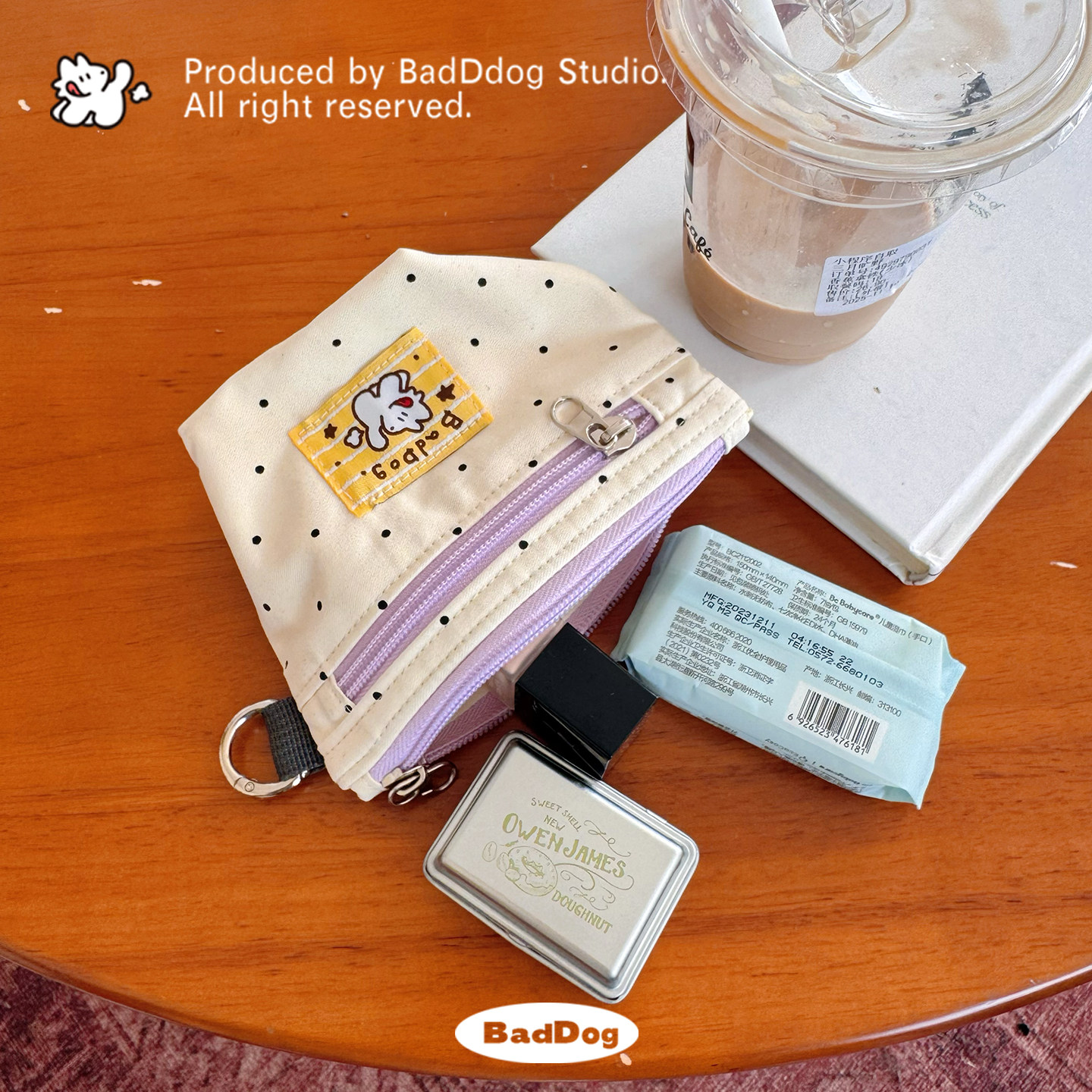 BadDog白的狗原创波点小收纳包化妆口红便携旅行挂包ccd零钱包,收纳整理,化妆包,淘宝优惠券,粉丝福利购,淘宝优惠卷