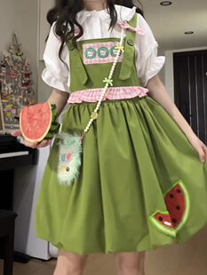 日系少女夏季 可爱背带花苞设计蝴蝶结连衣裙娃娃领潮 学院套装 新款