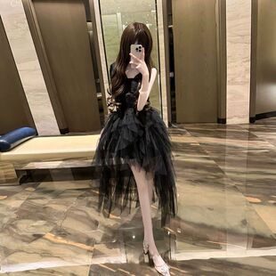 独特漂亮收腰不规则网纱蓬蓬公主裙子巨好看的吊带连衣裙仙女洋装