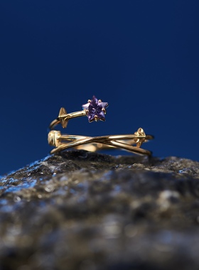 女性18k金天然星星蓝宝石